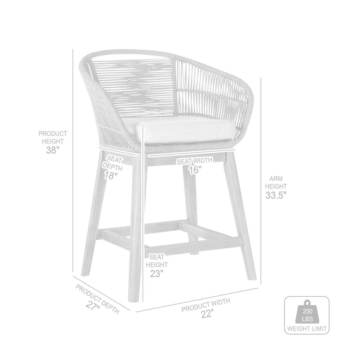 Tutti Frutti Indoor Outdoor Counter Height Bar Stool in Black Brushed Wood with Grey Rope By Armen Living | Bar Stools | Modishstore - 9