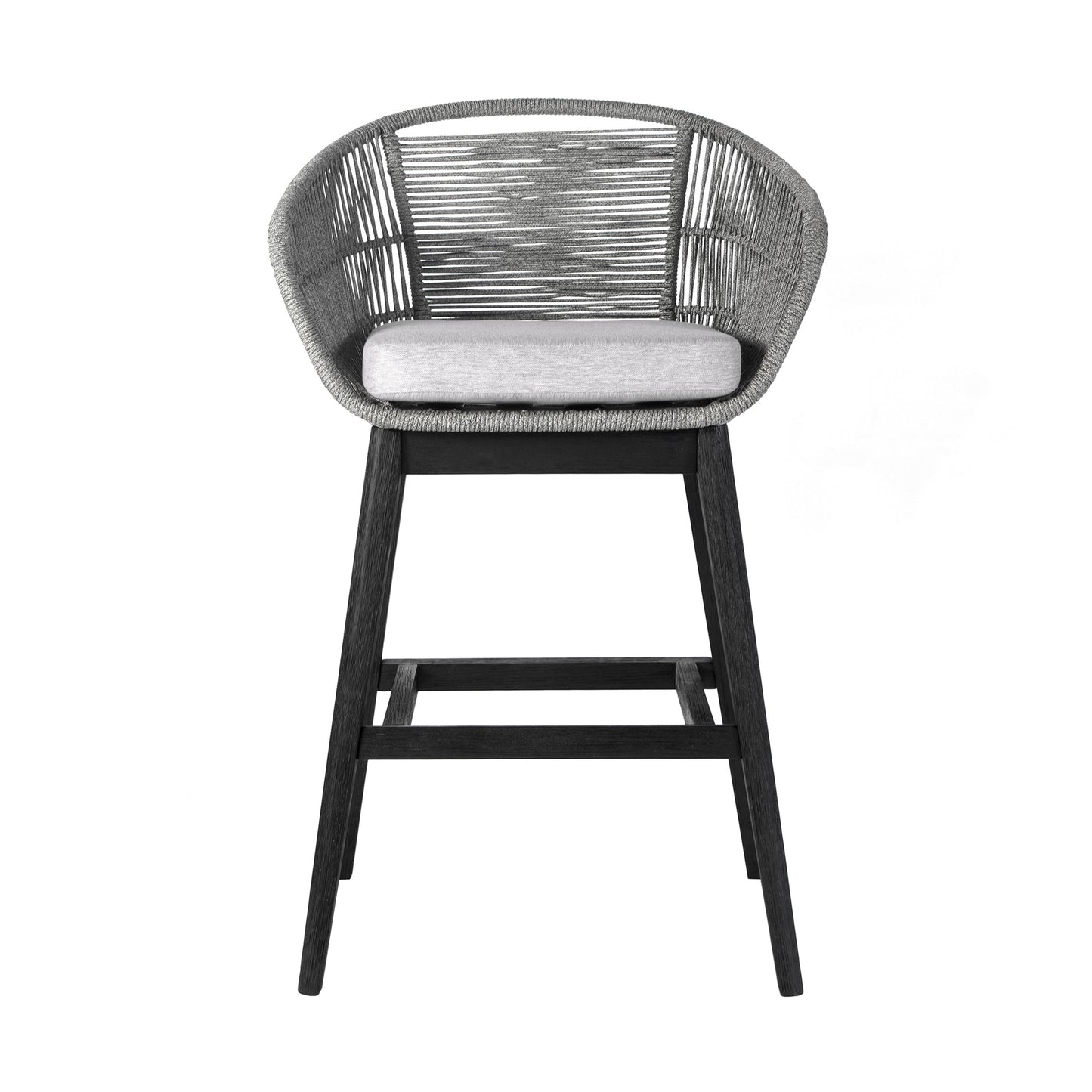 Tutti Frutti Indoor Outdoor Bar Height Bar Stool in Black Brushed Wood with Grey Rope By Armen Living | Bar Stools | Modishstore - 3