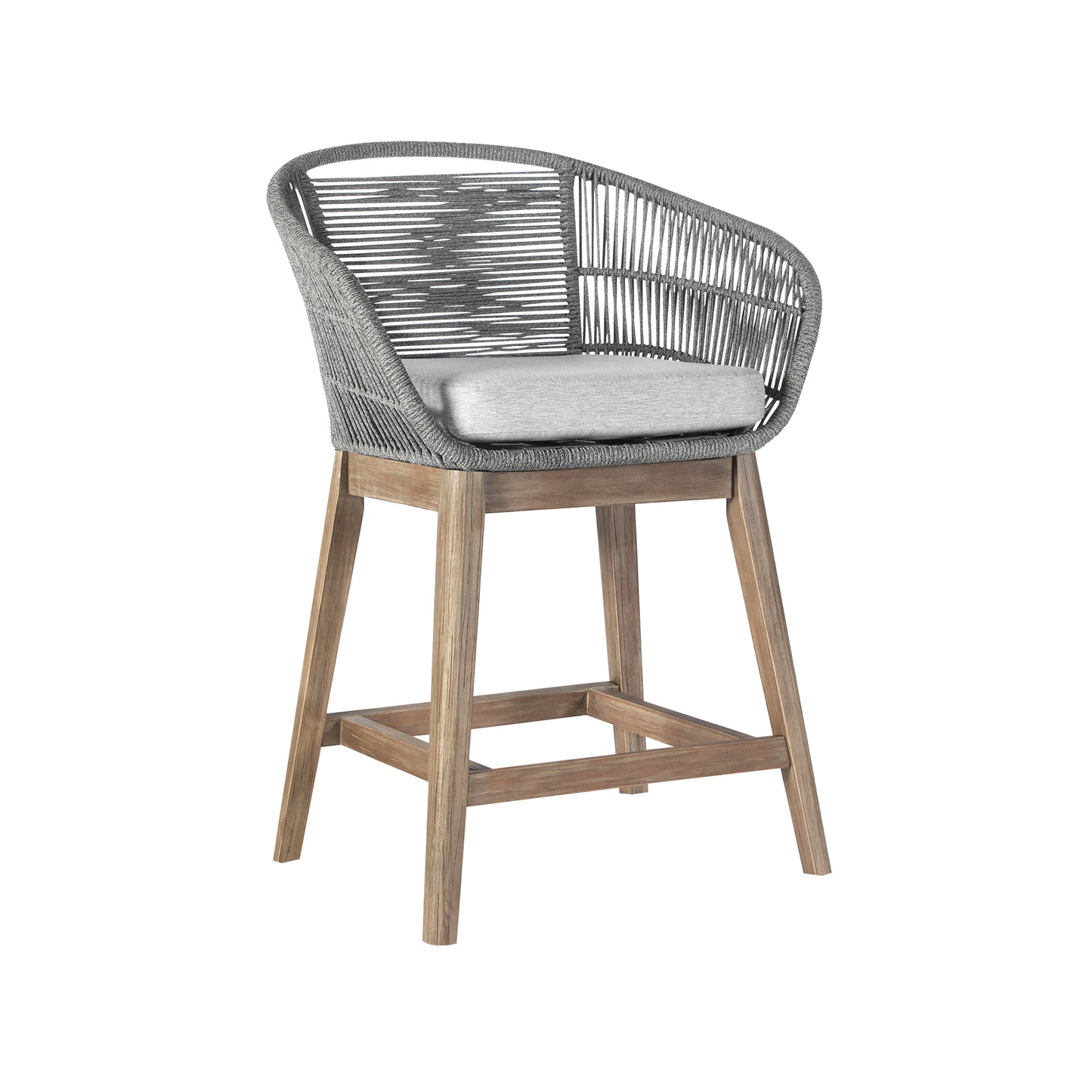 Tutti Frutti Indoor Outdoor Counter Height Bar Stool in Aged Teak Wood with Grey Rope By Armen Living | Bar Stools | Modishstore - 2