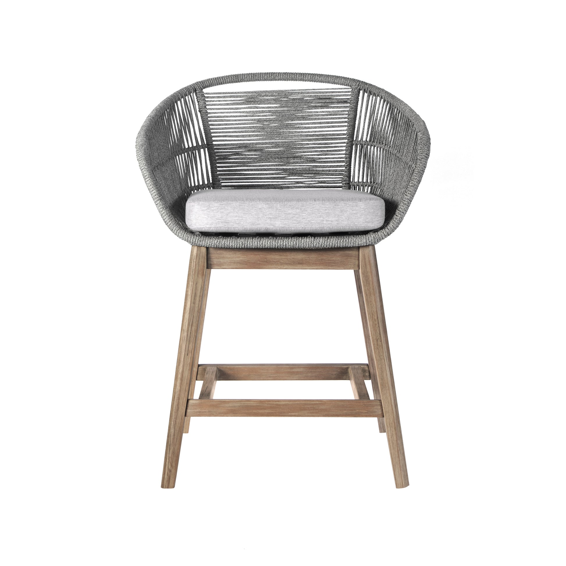 Tutti Frutti Indoor Outdoor Counter Height Bar Stool in Aged Teak Wood with Grey Rope By Armen Living | Bar Stools | Modishstore - 3