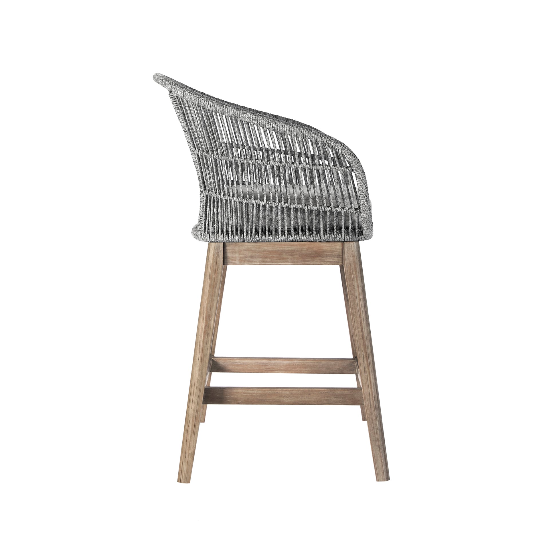 Tutti Frutti Indoor Outdoor Counter Height Bar Stool in Aged Teak Wood with Grey Rope By Armen Living | Bar Stools | Modishstore - 4
