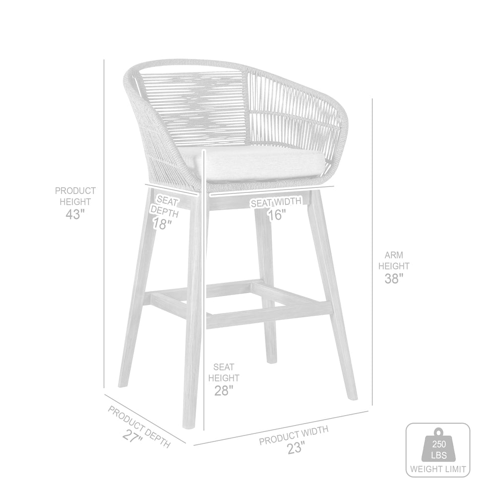 Tutti Frutti Indoor Outdoor Bar Height Bar Stool in Aged Teak Wood with Grey Rope By Armen Living | Bar Stools | Modishstore - 9