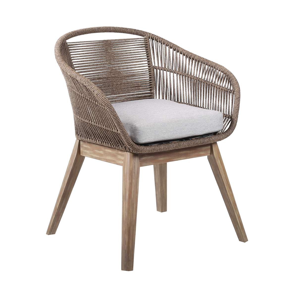 Tutti Frutti Indoor Outdoor Dining Chair in Dark Eucalyptus Wood with Latte Rope and Grey Cushions By Armen Living | Outdoor Chairs |  Modishstore  - 9