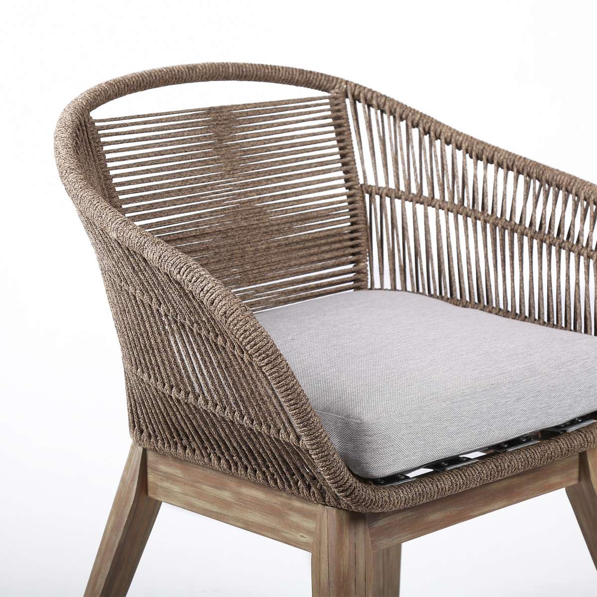 Tutti Frutti Indoor Outdoor Dining Chair in Dark Eucalyptus Wood with Latte Rope and Grey Cushions By Armen Living | Outdoor Chairs |  Modishstore  - 11