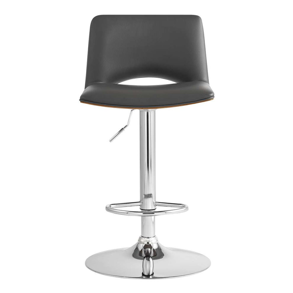 Thierry Adjustable Swivel Gray Faux Leather with Walnut Back and Chrome Bar Stool By Armen Living | Bar Stools |  Modishstore  - 7