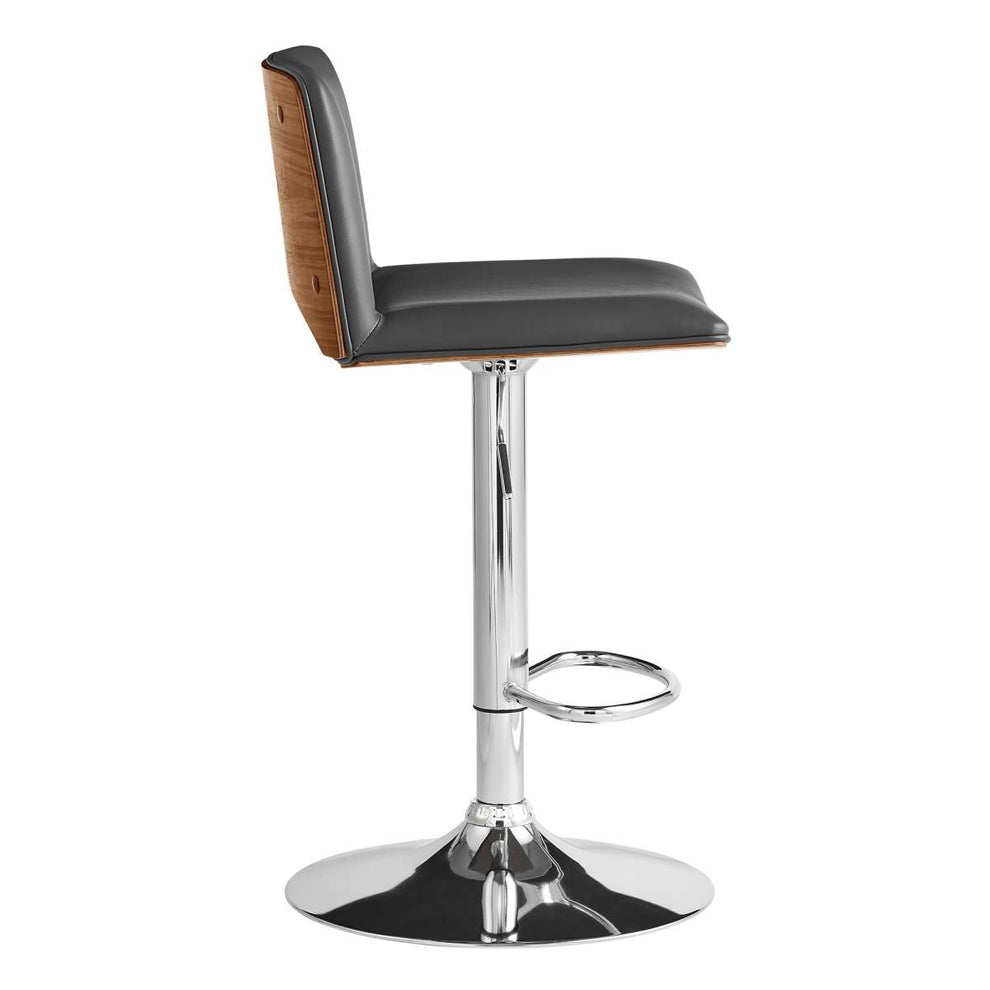 Thierry Adjustable Swivel Gray Faux Leather with Walnut Back and Chrome Bar Stool By Armen Living | Bar Stools |  Modishstore  - 8