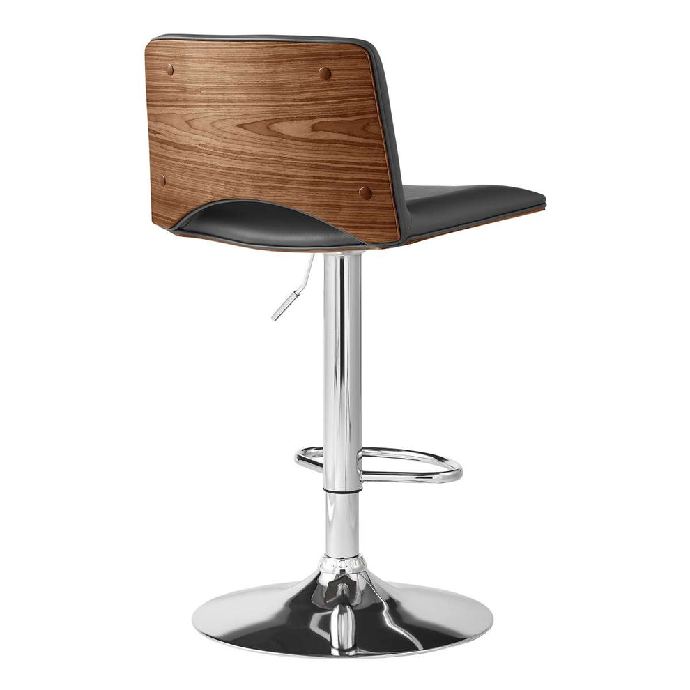 Thierry Adjustable Swivel Gray Faux Leather with Walnut Back and Chrome Bar Stool By Armen Living | Bar Stools |  Modishstore  - 3