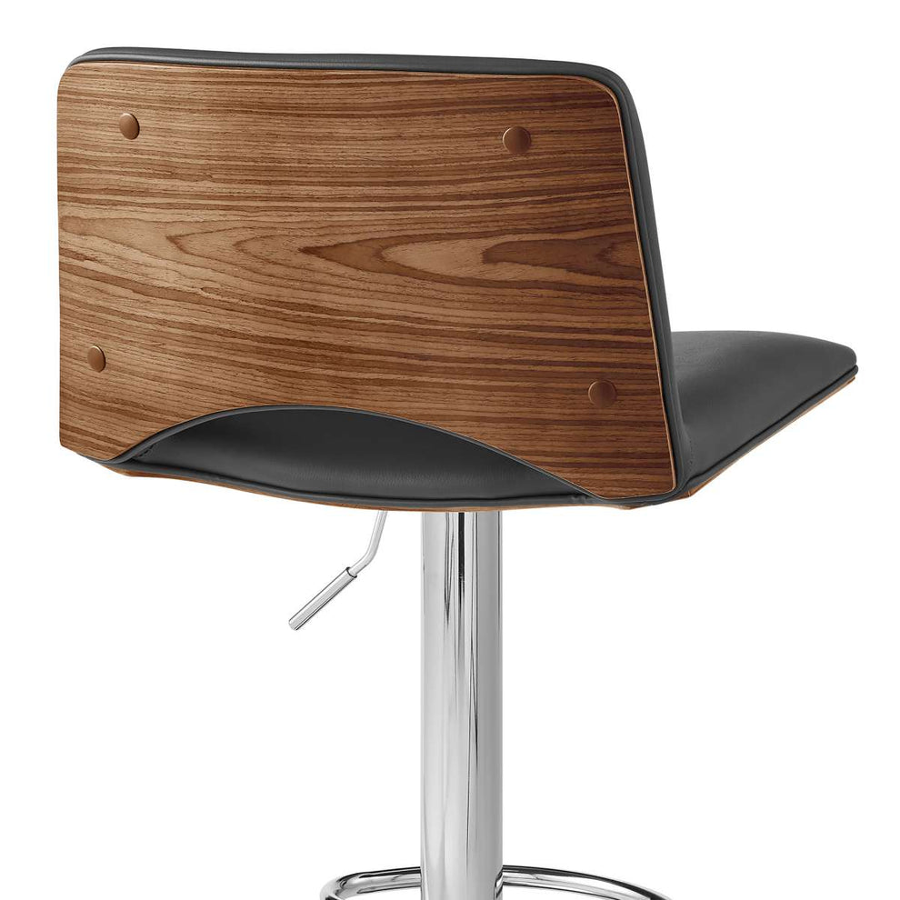 Thierry Adjustable Swivel Gray Faux Leather with Walnut Back and Chrome Bar Stool By Armen Living | Bar Stools |  Modishstore  - 6