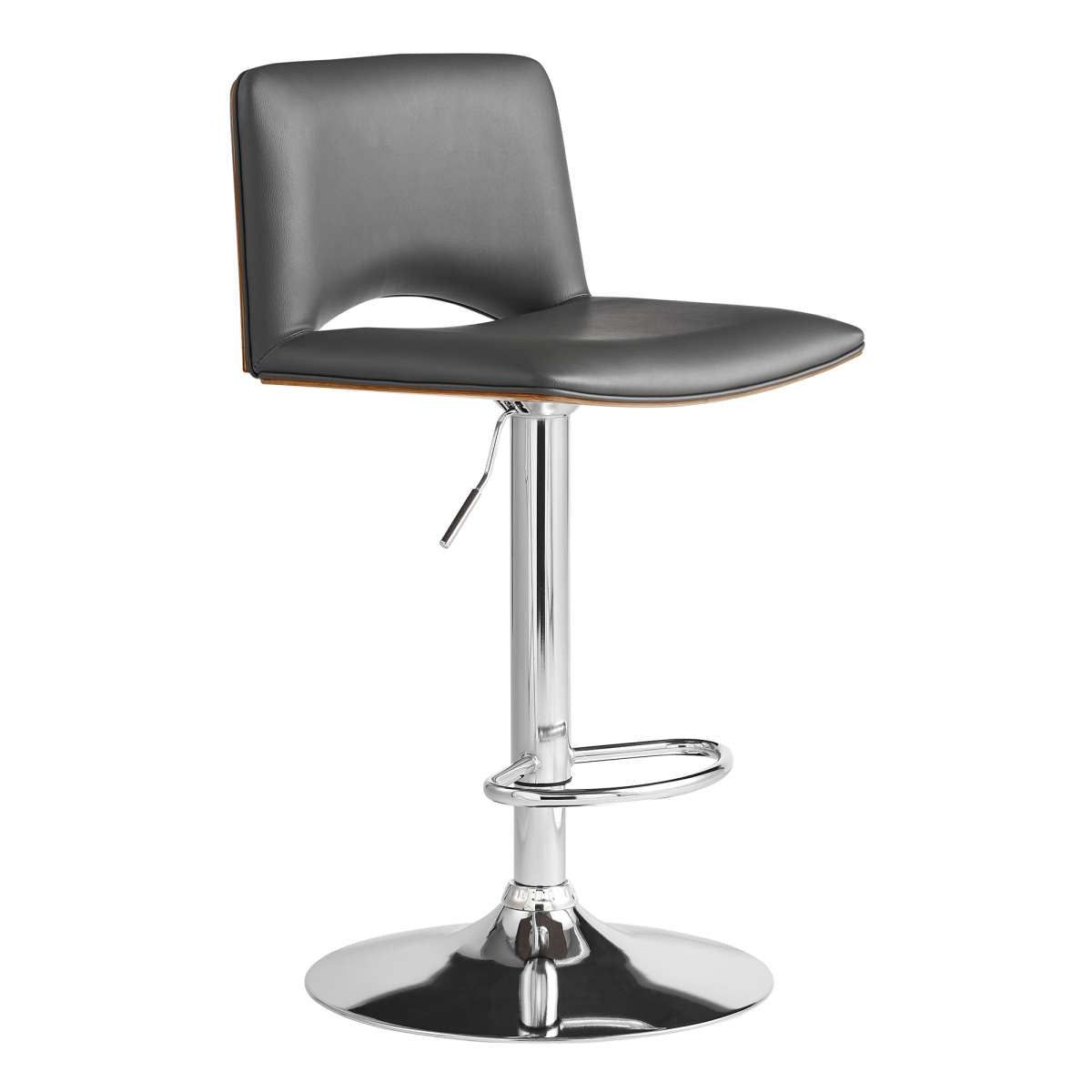 Thierry Adjustable Swivel Gray Faux Leather with Walnut Back and Chrome Bar Stool By Armen Living | Bar Stools |  Modishstore  - 2