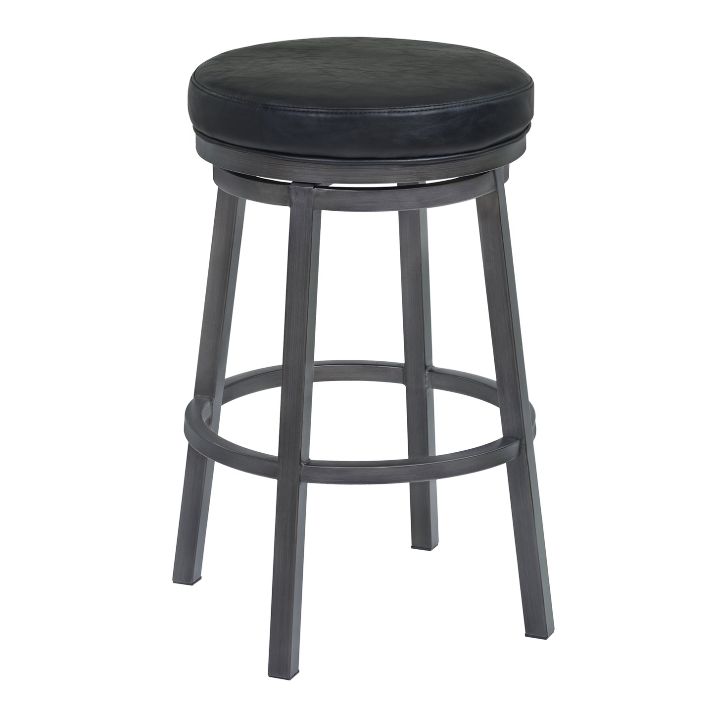 Tilden 30" Bar Height Metal Swivel Backless Barstool in Ford Black Faux Leather and Mineral Finish By Armen Living | Bar Stools | Modishstore - 2