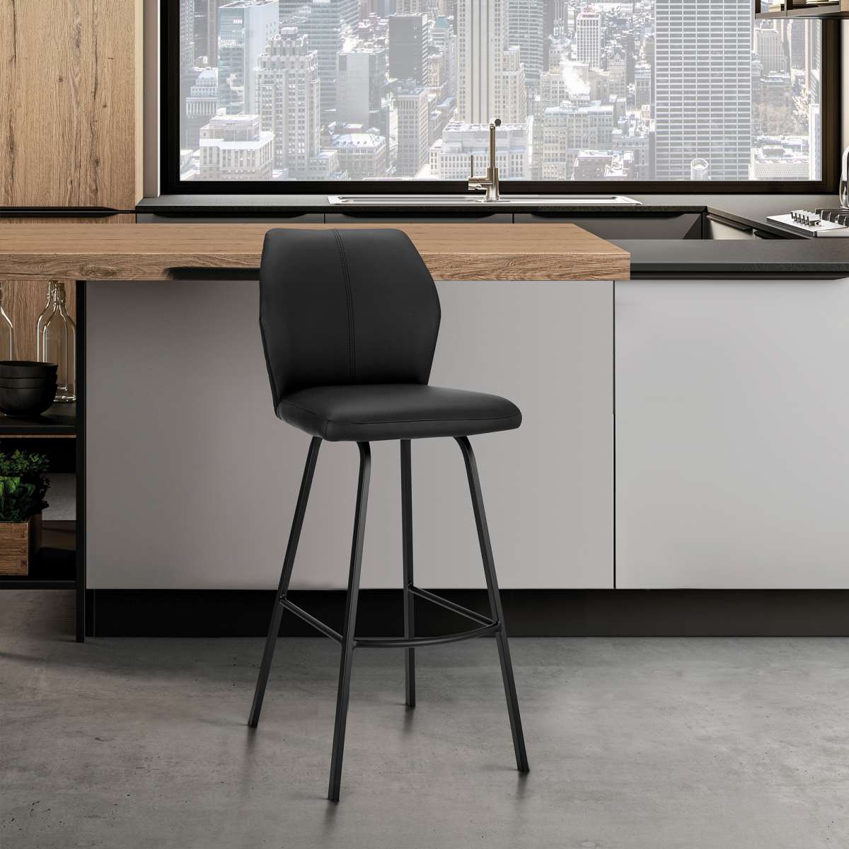 Tandy Black Faux Leather and Black Metal 26" Counter Stool By Armen Living | Bar Stools |  Modishstore 