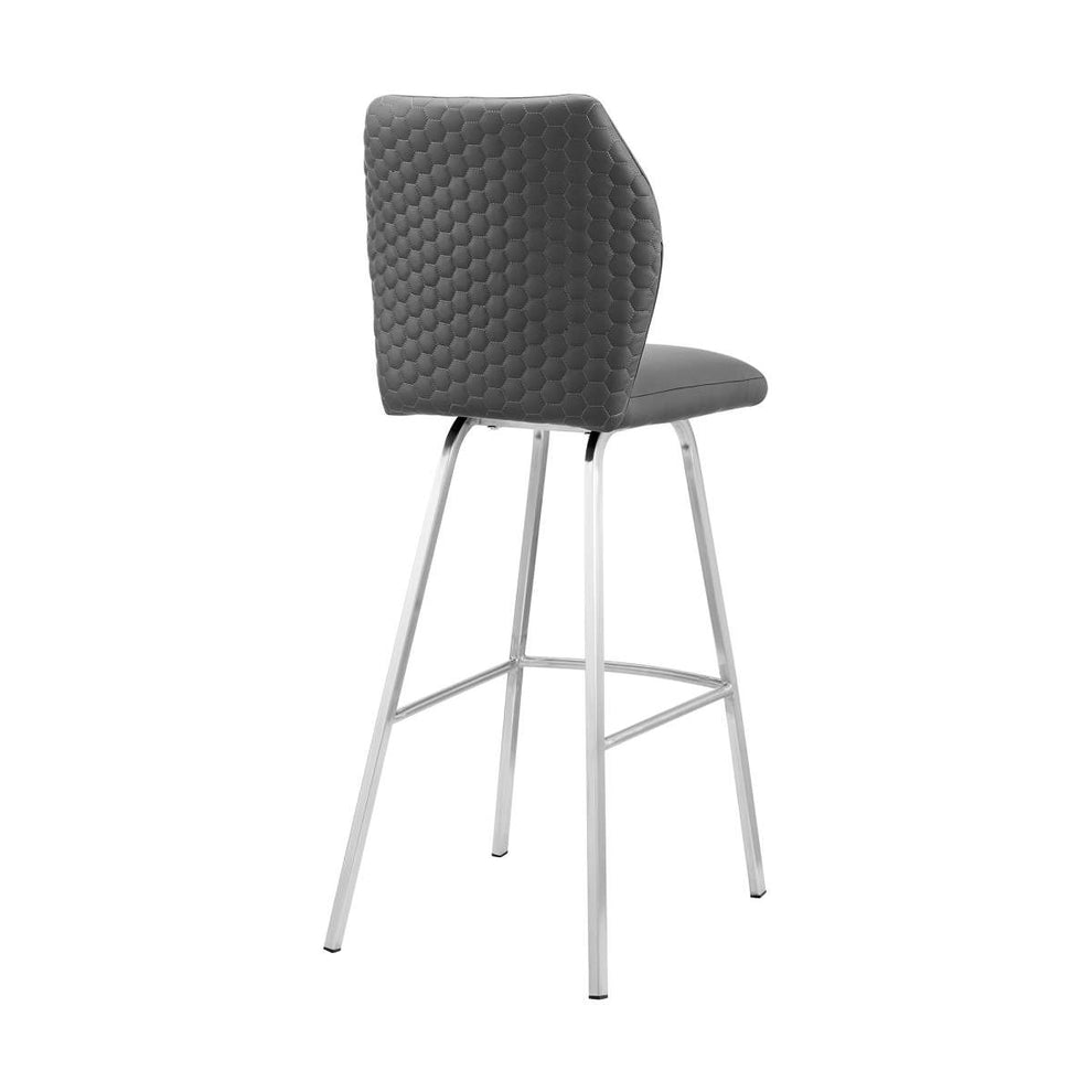 Tandy Gray Faux Leather and Brushed Stainless Steel 30" Bar Stool By Armen Living | Bar Stools |  Modishstore  - 5