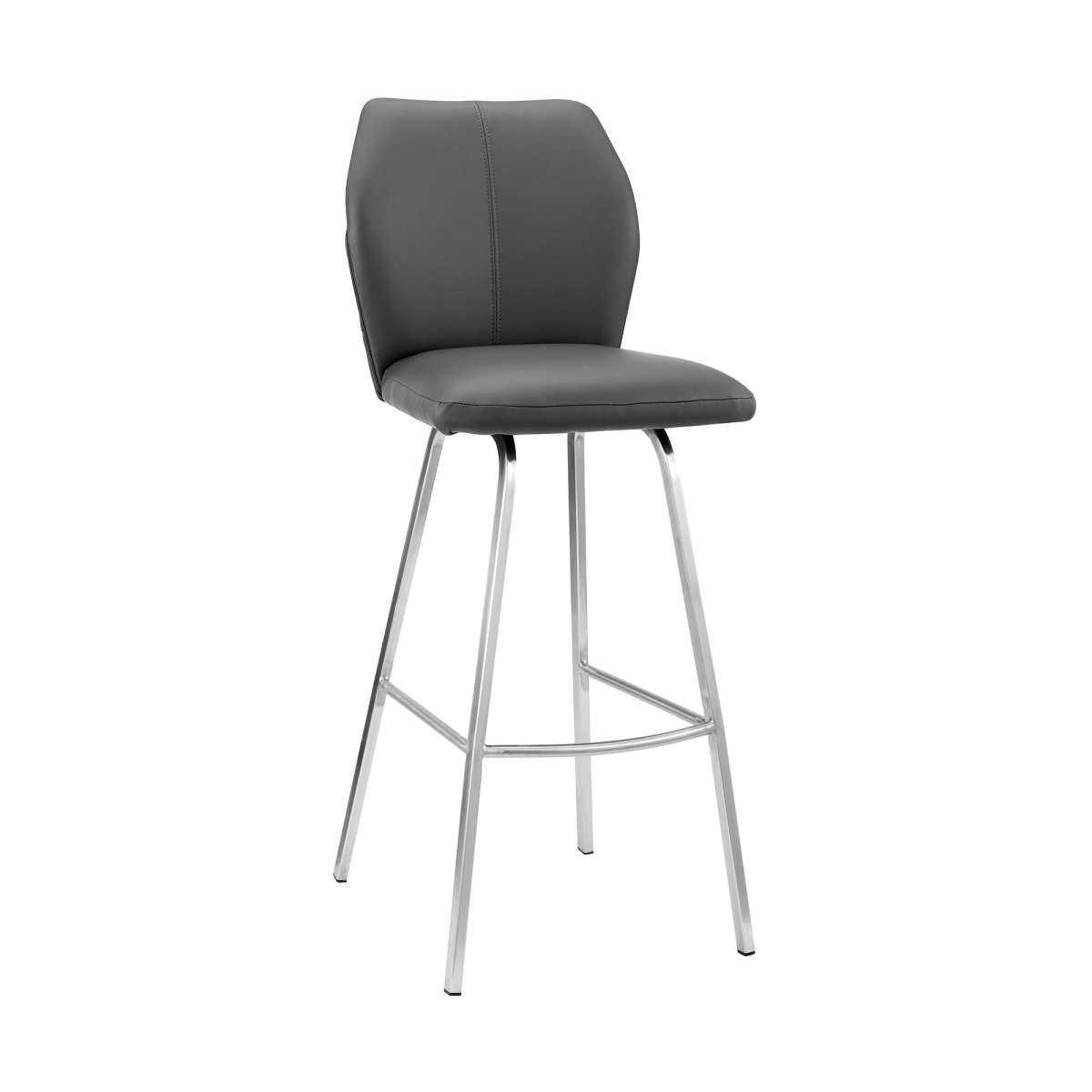 Tandy Gray Faux Leather and Brushed Stainless Steel 30" Bar Stool By Armen Living | Bar Stools |  Modishstore  - 2