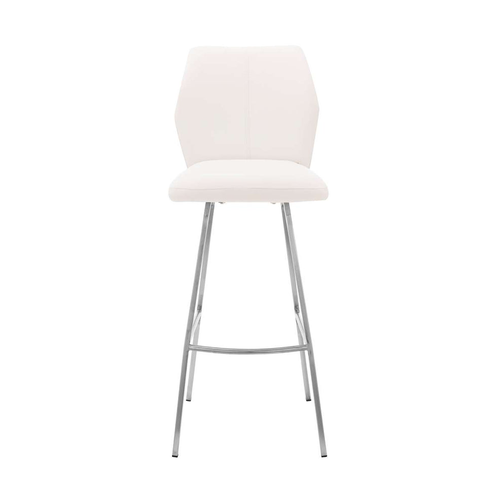 Tandy White Faux Leather and Brushed Stainless Steel 26" Counter Stool By Armen Living | Bar Stools |  Modishstore  - 4
