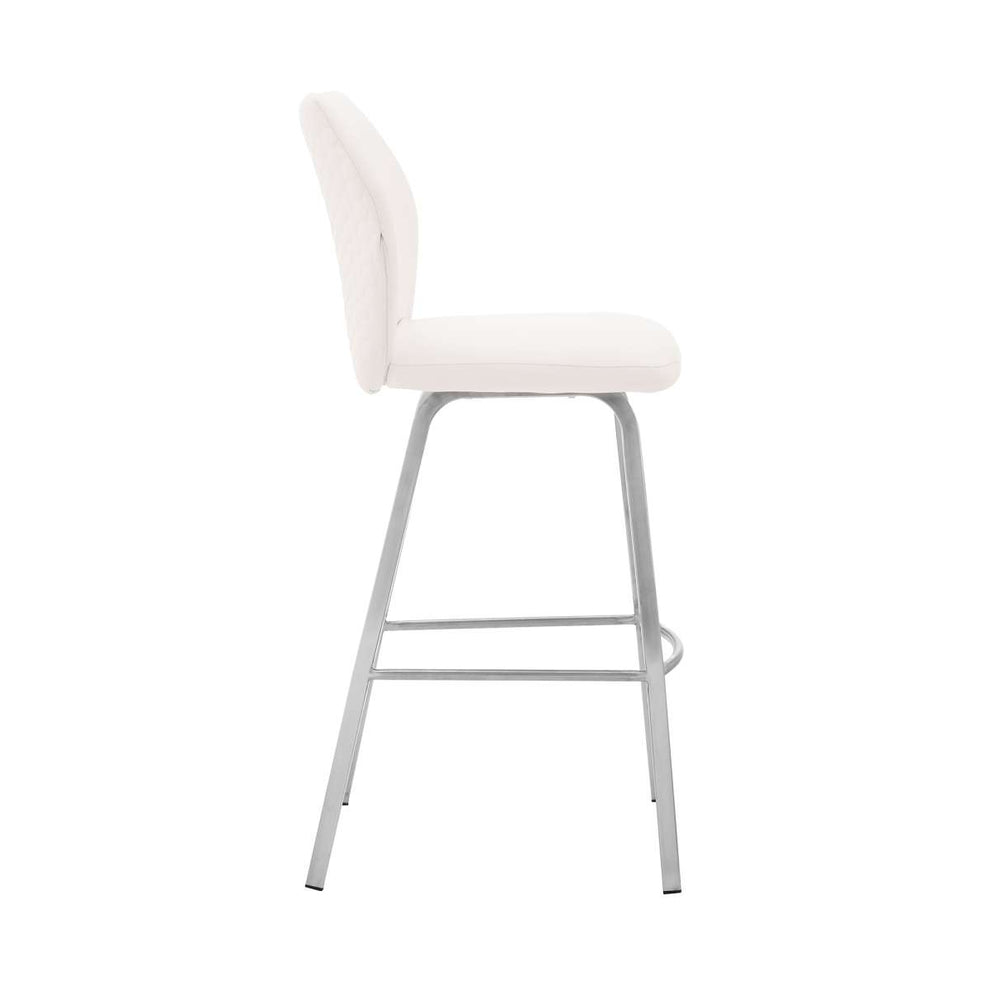 Tandy White Faux Leather and Brushed Stainless Steel 26" Counter Stool By Armen Living | Bar Stools |  Modishstore  - 5
