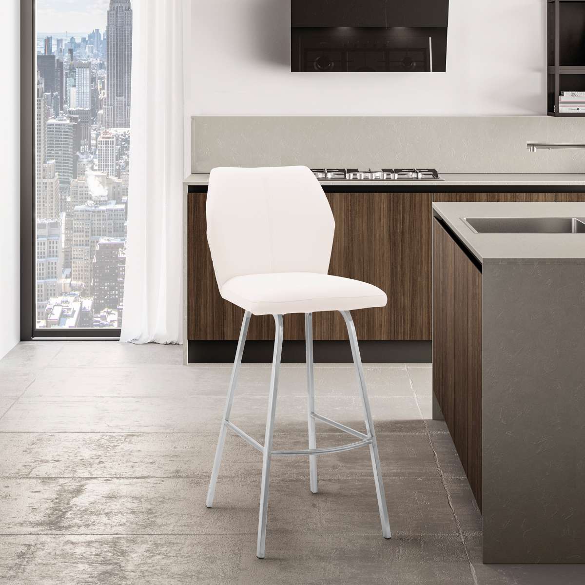 Tandy White Faux Leather and Brushed Stainless Steel 26" Counter Stool By Armen Living | Bar Stools |  Modishstore 
