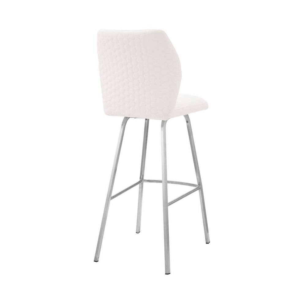 Tandy White Faux Leather and Brushed Stainless Steel 30" Bar Stool By Armen Living | Bar Stools |  Modishstore  - 8