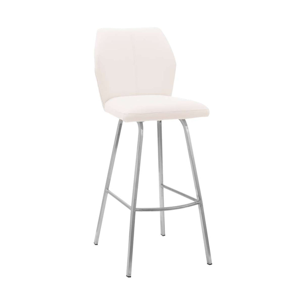 Tandy White Faux Leather and Brushed Stainless Steel 30" Bar Stool By Armen Living | Bar Stools |  Modishstore  - 5