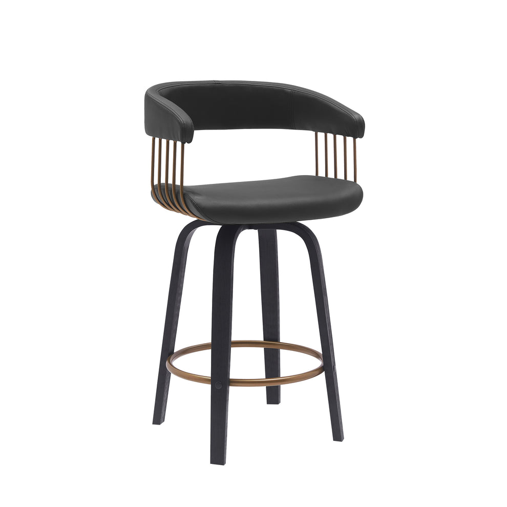 Topanga 26" Swivel Walnut Wood Counter Stool in Cream Faux Leather with Golden Bronze Metal By Armen Living | Bar Stools | Modishstore - 10