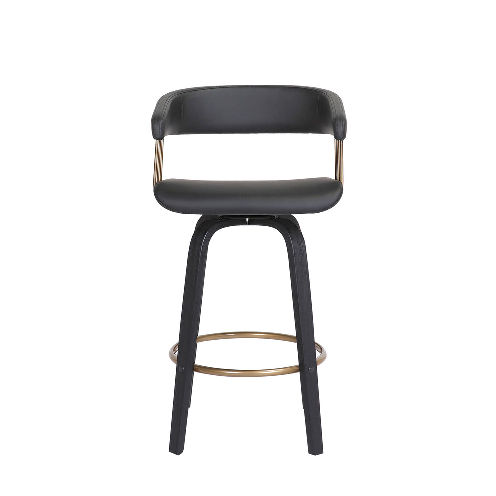 Topanga 26" Swivel Walnut Wood Counter Stool in Cream Faux Leather with Golden Bronze Metal By Armen Living | Bar Stools | Modishstore - 11