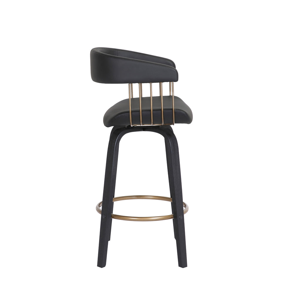 Topanga 26" Swivel Walnut Wood Counter Stool in Cream Faux Leather with Golden Bronze Metal By Armen Living | Bar Stools | Modishstore - 12