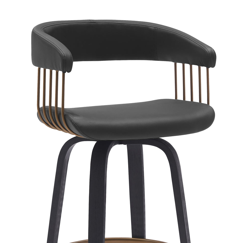 Topanga 26" Swivel Walnut Wood Counter Stool in Cream Faux Leather with Golden Bronze Metal By Armen Living | Bar Stools | Modishstore - 13