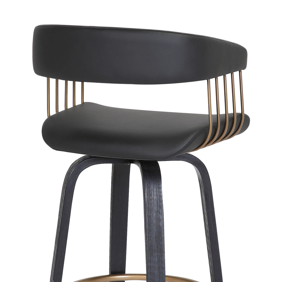 Topanga 26" Swivel Walnut Wood Counter Stool in Cream Faux Leather with Golden Bronze Metal By Armen Living | Bar Stools | Modishstore - 14