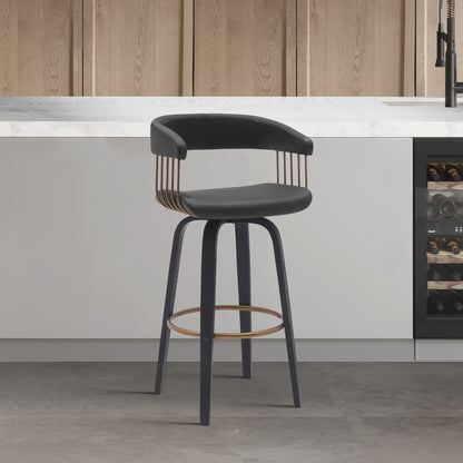 Topanga 26" Swivel Walnut Wood Counter Stool in Cream Faux Leather with Golden Bronze Metal By Armen Living | Bar Stools | Modishstore - 9