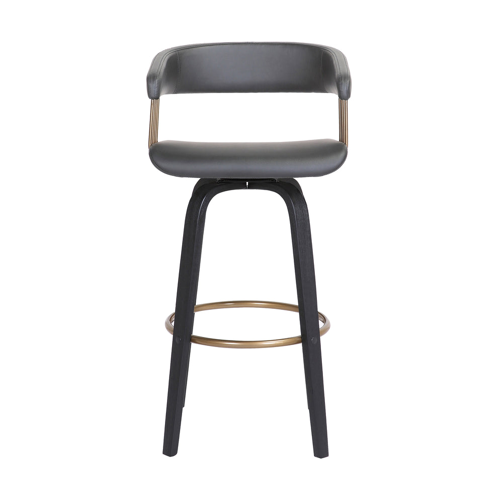 Topanga 26" Swivel Black Wood Counter Stool in Grey Faux Leather with Golden Bronze Metal By Armen Living | Counter Stools | Modishstore - 3