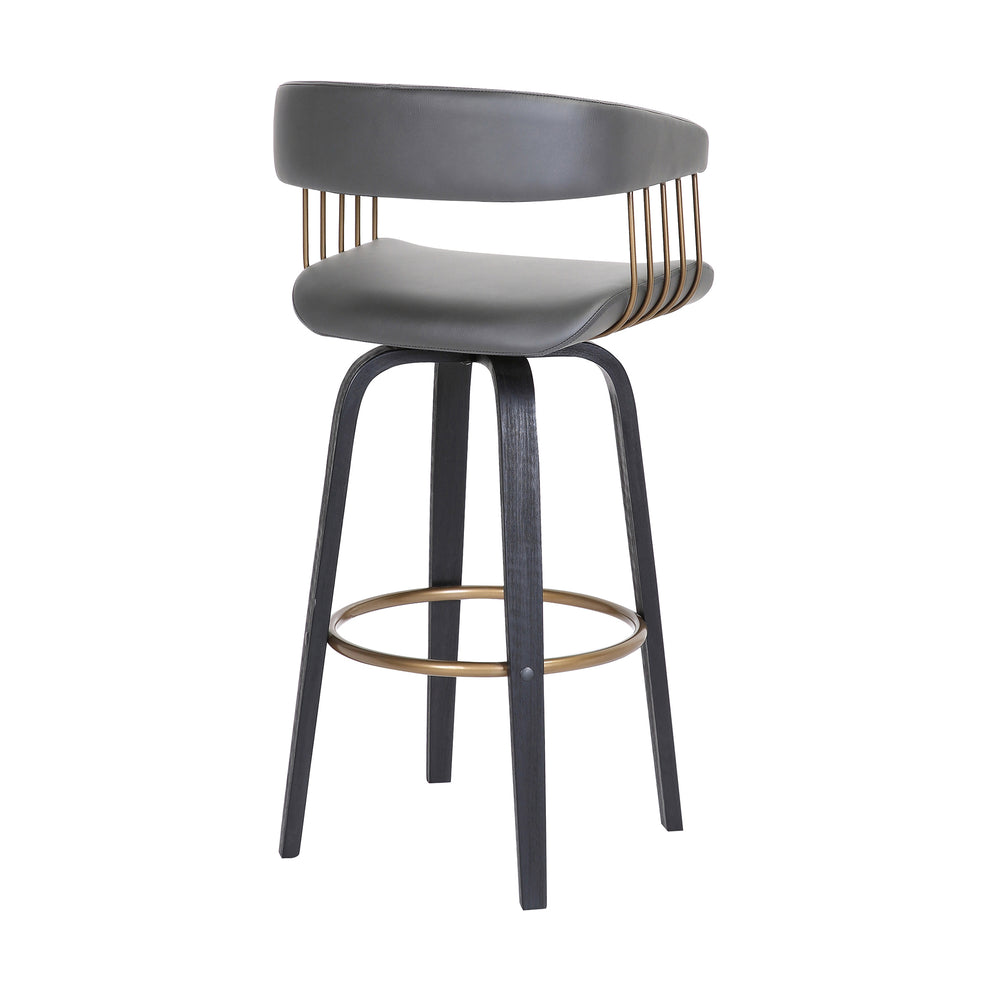 Topanga 26" Swivel Black Wood Counter Stool in Grey Faux Leather with Golden Bronze Metal By Armen Living | Counter Stools | Modishstore - 5