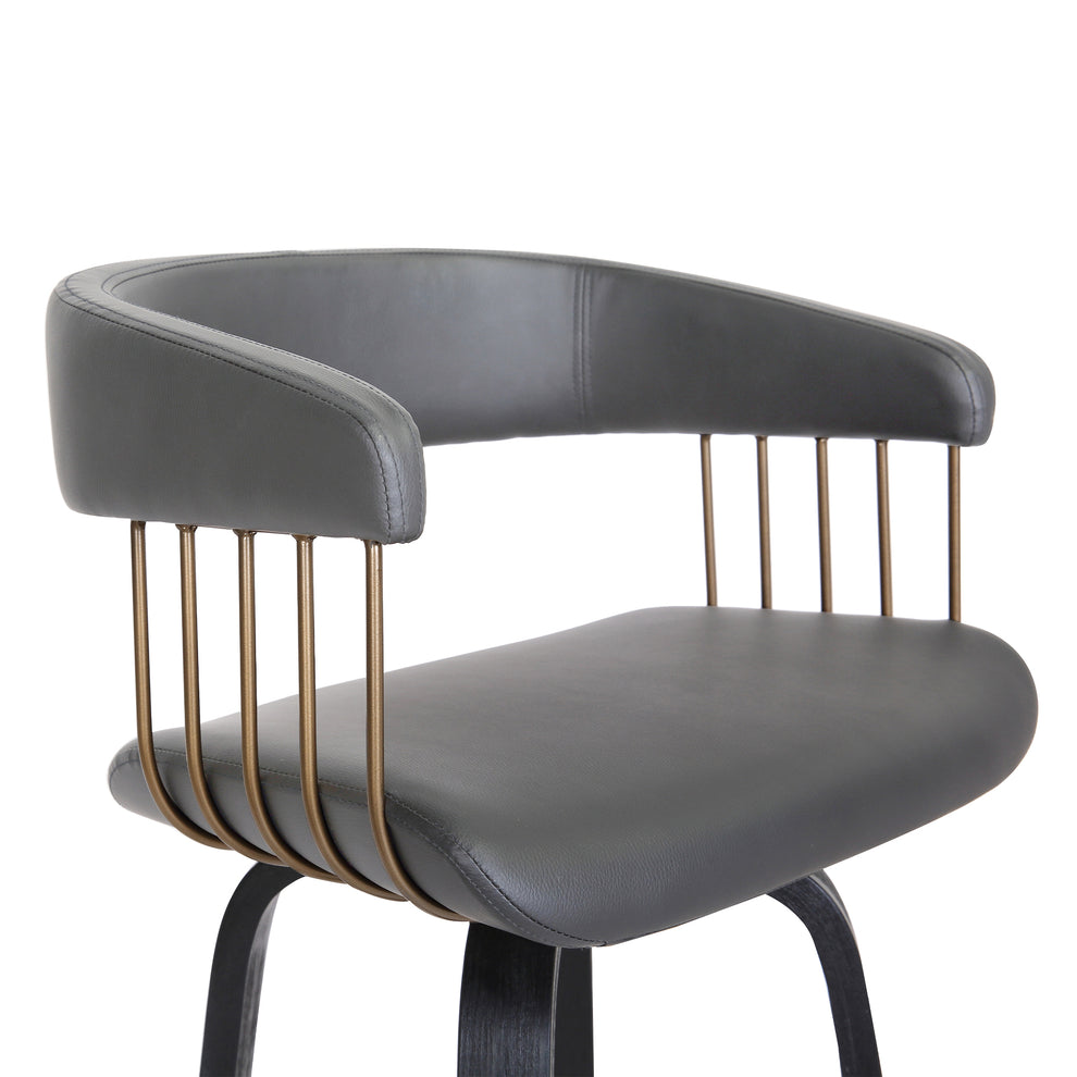 Topanga 26" Swivel Black Wood Counter Stool in Grey Faux Leather with Golden Bronze Metal By Armen Living | Counter Stools | Modishstore - 7