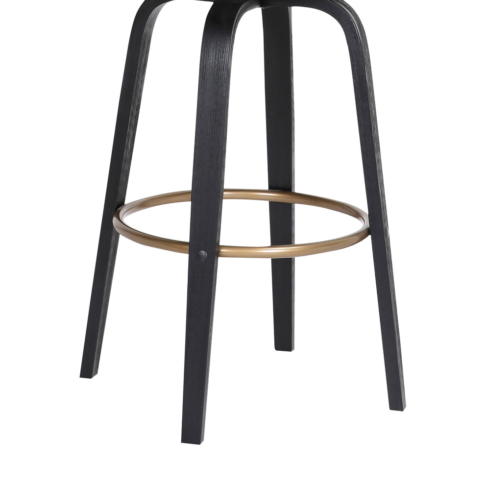 Topanga 26" Swivel Black Wood Counter Stool in Grey Faux Leather with Golden Bronze Metal By Armen Living | Counter Stools | Modishstore - 8