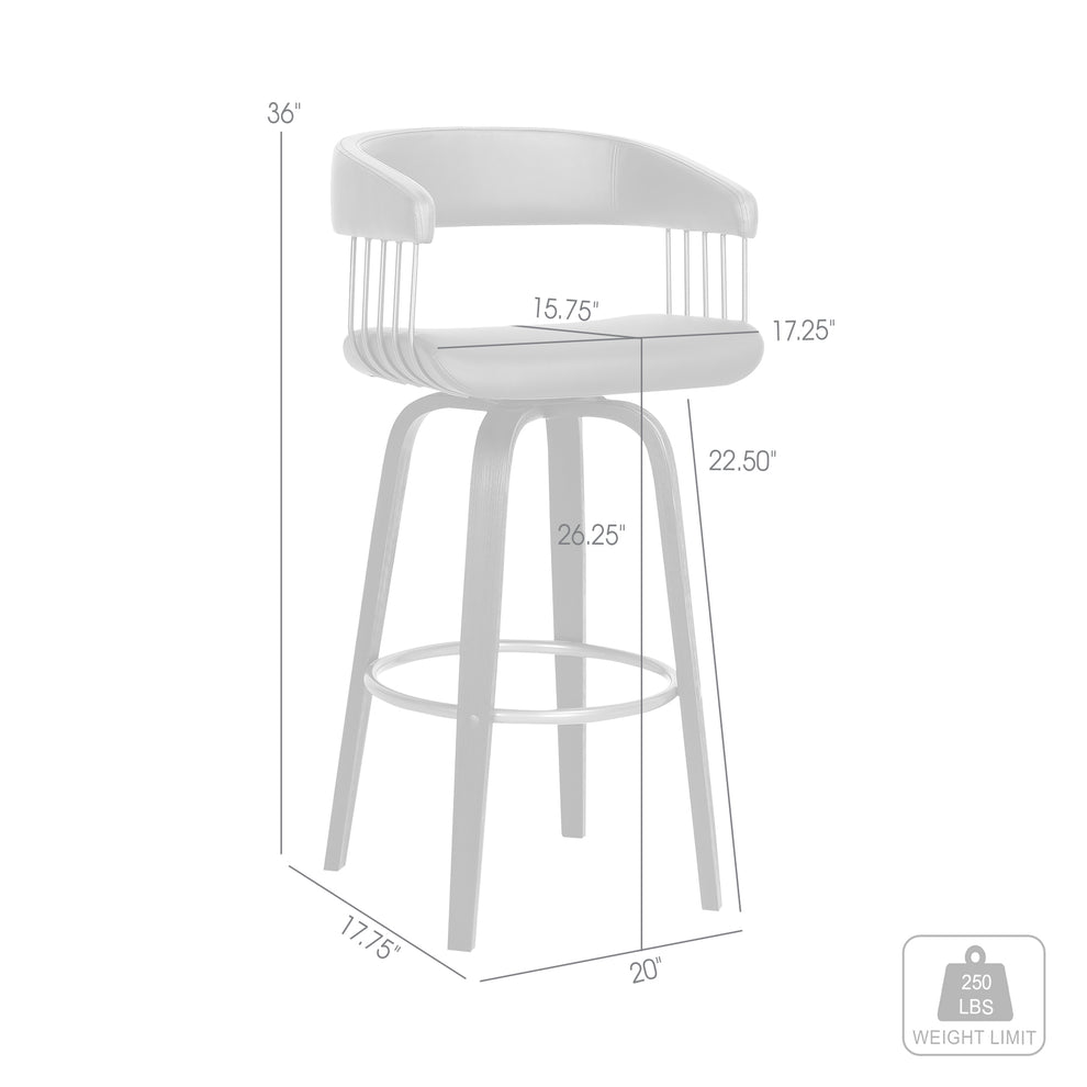 Topanga 26" Swivel Black Wood Counter Stool in Grey Faux Leather with Golden Bronze Metal By Armen Living | Counter Stools | Modishstore - 9