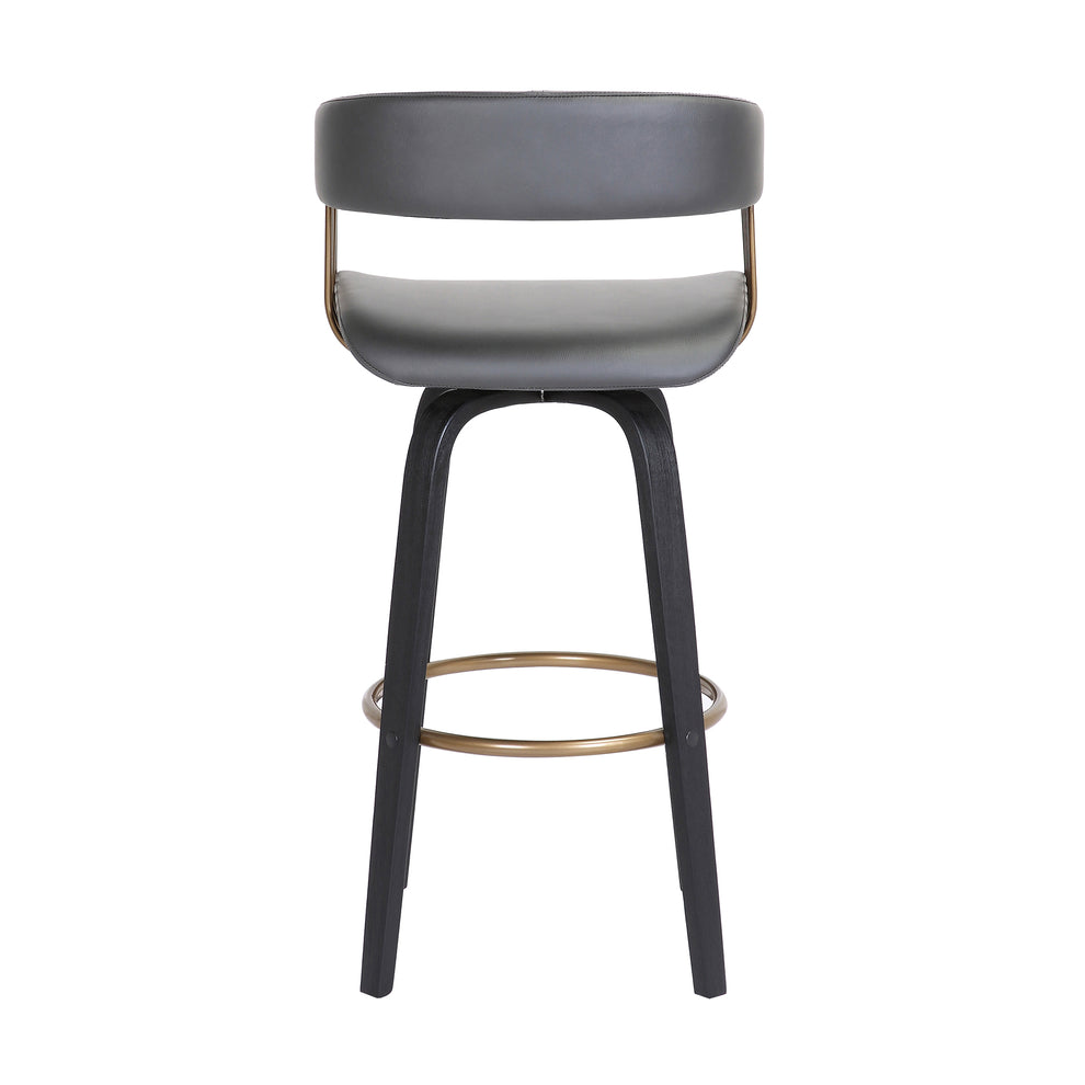 Topanga 30.5" Swivel Black Wood Bar Stool in Grey Faux Leather with Golden Bronze Metal By Armen Living | Bar Stools | Modishstore - 6