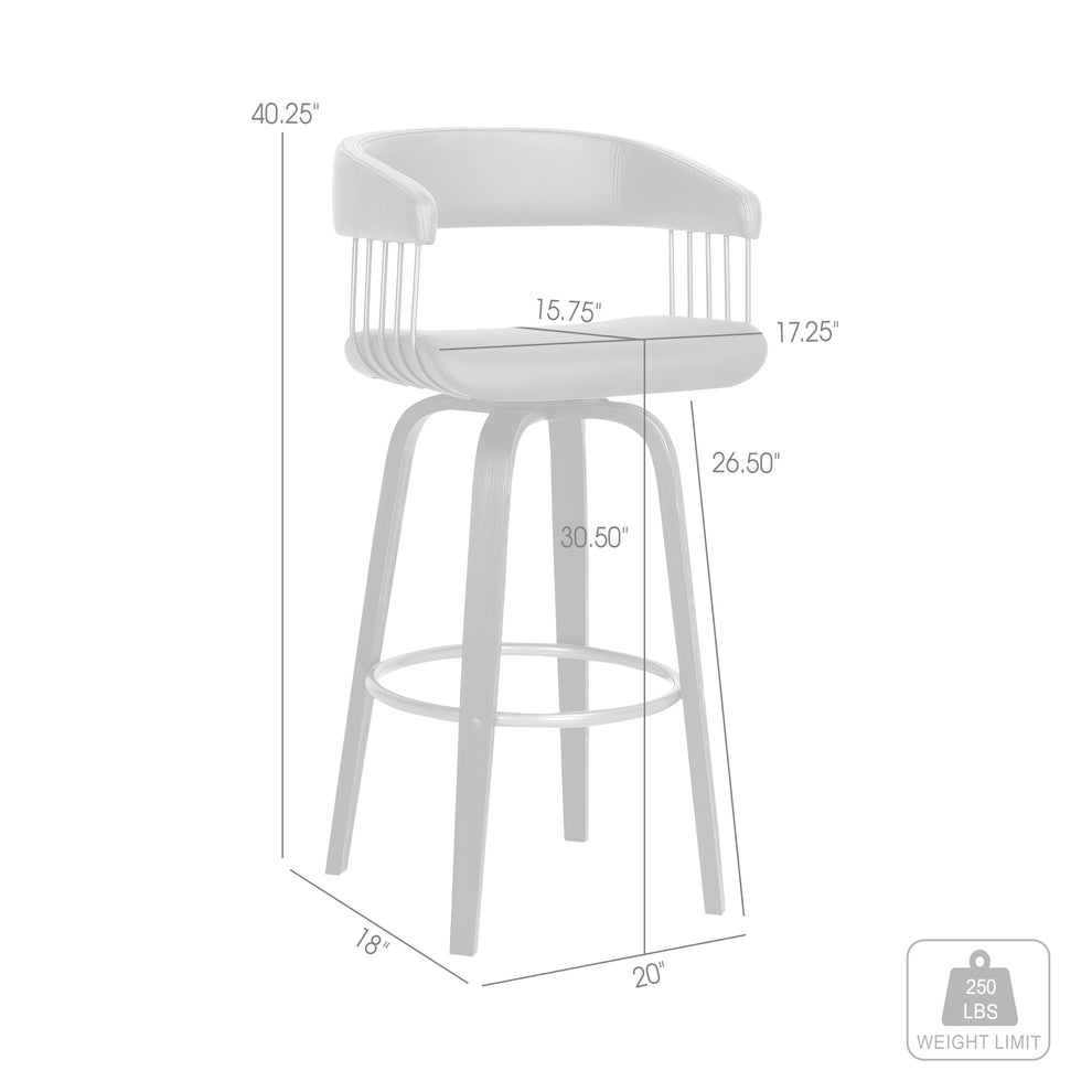 Topanga 30.5" Swivel Black Wood Bar Stool in Grey Faux Leather with Golden Bronze Metal By Armen Living | Bar Stools | Modishstore - 9