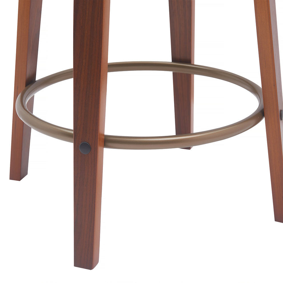 Topanga 26" Swivel Walnut Wood Counter Stool in Cream Faux Leather with Golden Bronze Metal By Armen Living | Bar Stools | Modishstore - 8