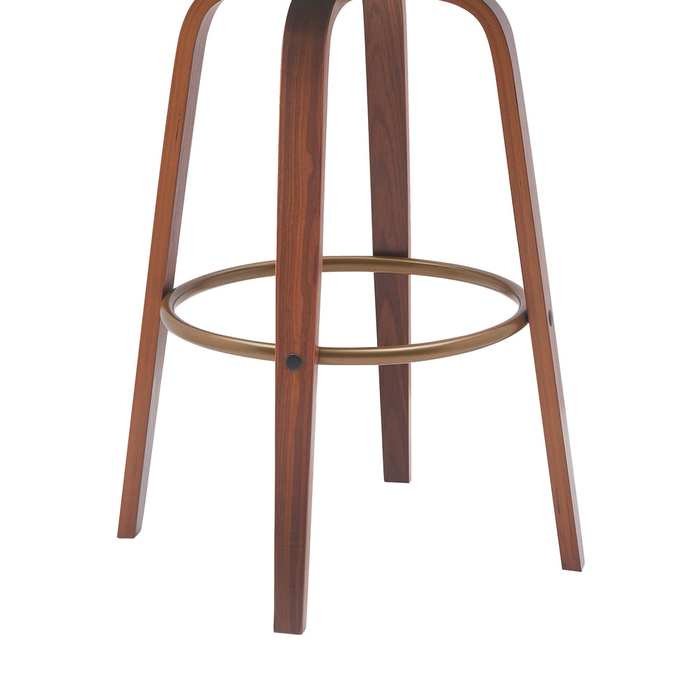 Topanga 30.5" Swivel Walnut Wood Bar Stool in Cream Faux Leather with Golden Bronze Metal By Armen Living | Bar Stools | Modishstore - 8