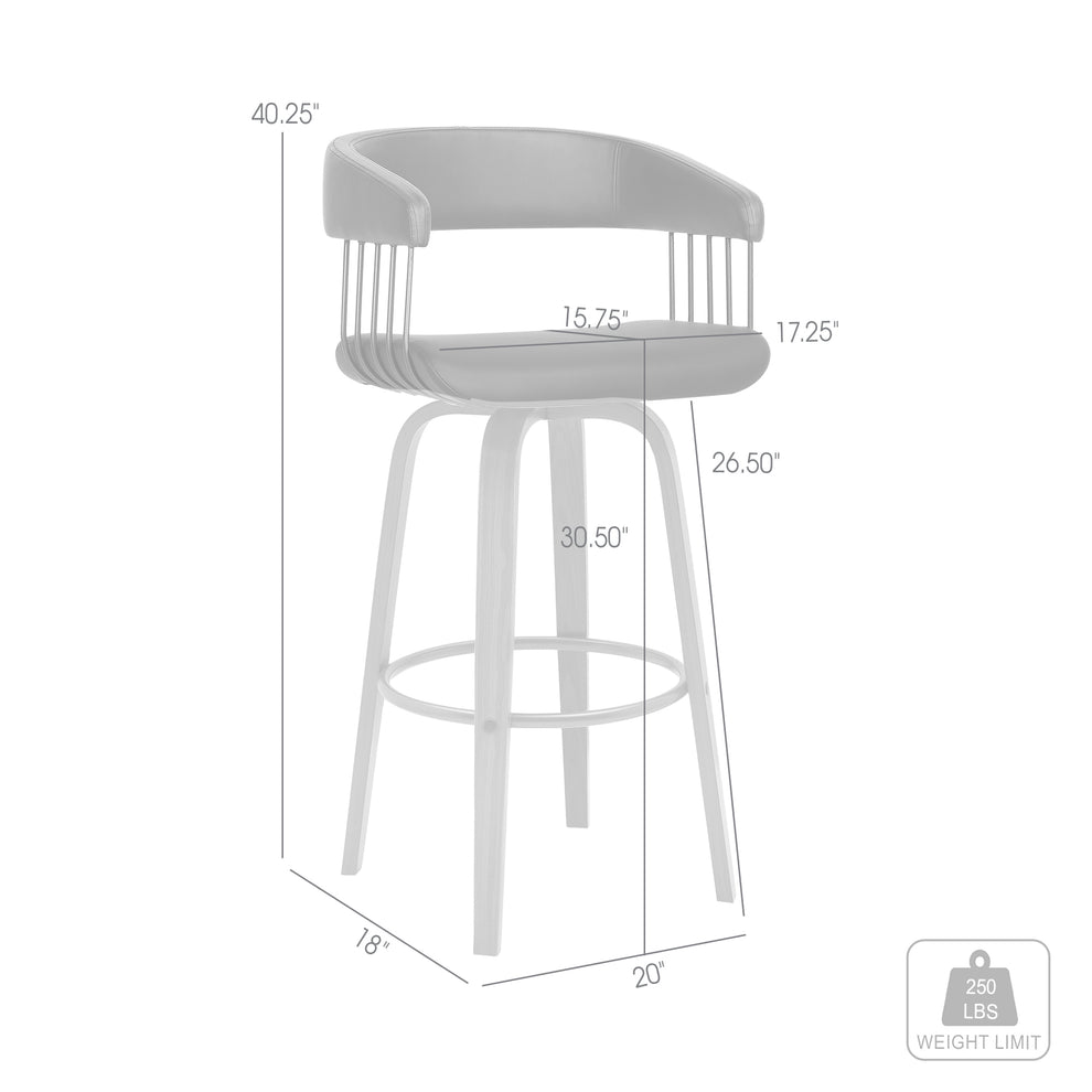 Topanga 30.5" Swivel Walnut Wood Bar Stool in Cream Faux Leather with Golden Bronze Metal By Armen Living | Bar Stools | Modishstore - 7