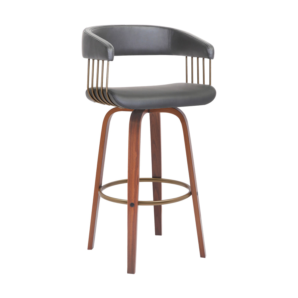 Topanga 30.5" Swivel Walnut Wood Bar Stool in Cream Faux Leather with Golden Bronze Metal By Armen Living | Bar Stools | Modishstore - 10