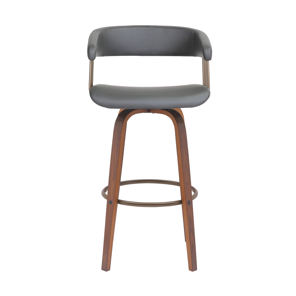 Topanga 30.5" Swivel Walnut Wood Bar Stool in Cream Faux Leather with Golden Bronze Metal By Armen Living | Bar Stools | Modishstore - 11