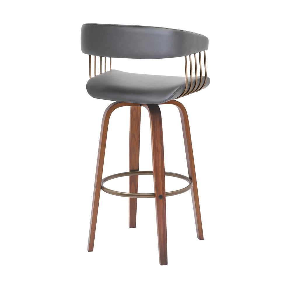 Topanga 30.5" Swivel Walnut Wood Bar Stool in Cream Faux Leather with Golden Bronze Metal By Armen Living | Bar Stools | Modishstore - 12