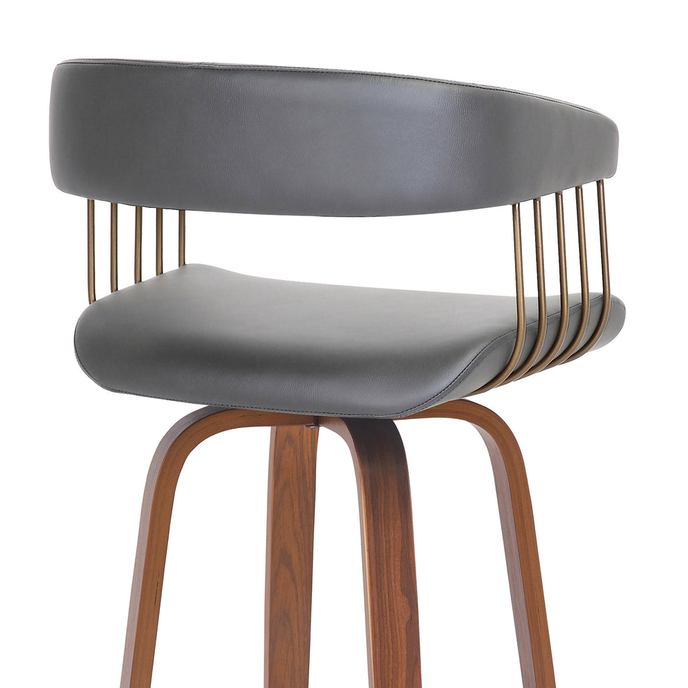Topanga 30.5" Swivel Walnut Wood Bar Stool in Cream Faux Leather with Golden Bronze Metal By Armen Living | Bar Stools | Modishstore - 13