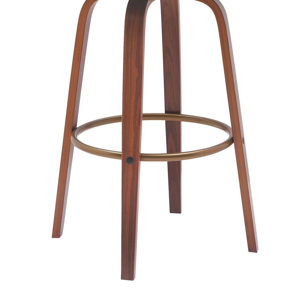 Topanga 30.5" Swivel Walnut Wood Bar Stool in Cream Faux Leather with Golden Bronze Metal By Armen Living | Bar Stools | Modishstore - 14