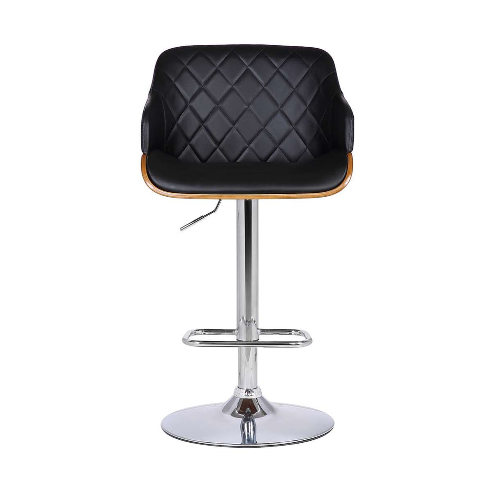 Toby Black Faux Leather Adjustable Height Swivel Walnut Wood and Chrome Bar Stool By Armen Living | Bar Stools | Modishstore - 3