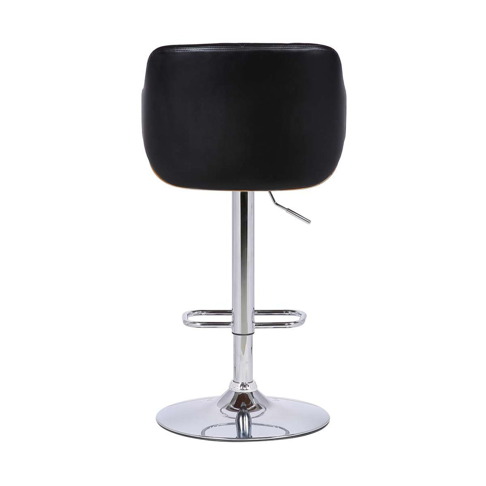 Toby Black Faux Leather Adjustable Height Swivel Walnut Wood and Chrome Bar Stool By Armen Living | Bar Stools | Modishstore - 5