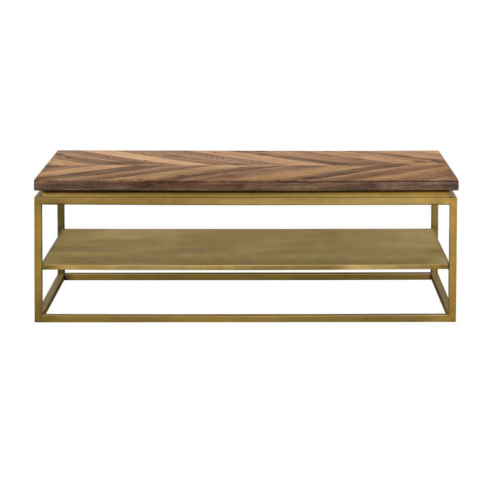 Faye Rustic Brown Wood Coffee Table with Shelf and Antique Brass Metal Base By Armen Living | Coffee Tables | Modishstore - 2
