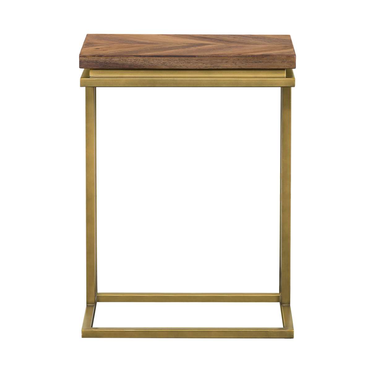 Faye Rustic Brown Wood C-Shape End table with Antique Brass Base By Armen Living | End Tables | Modishstore - 3