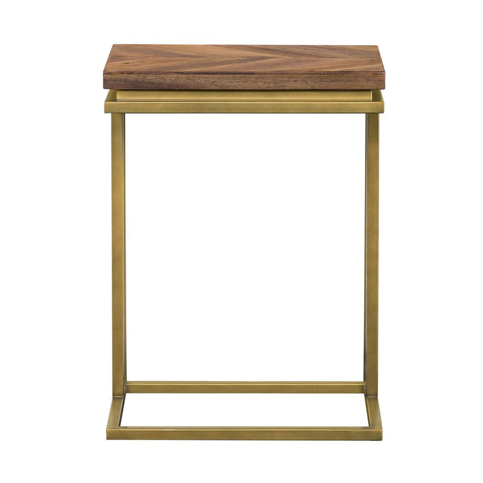 Faye Rustic Brown Wood C-Shape End table with Antique Brass Base By Armen Living | End Tables | Modishstore - 3