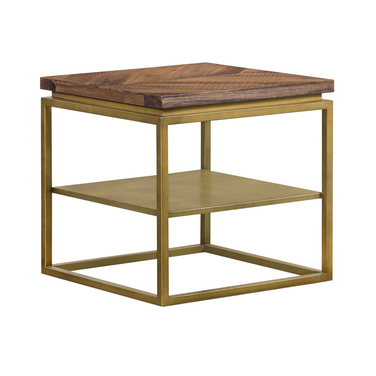 Faye Rustic Brown Wood Side table with Shelf and Antique Brass Base By Armen Living | Side Tables | Modishstore - 2