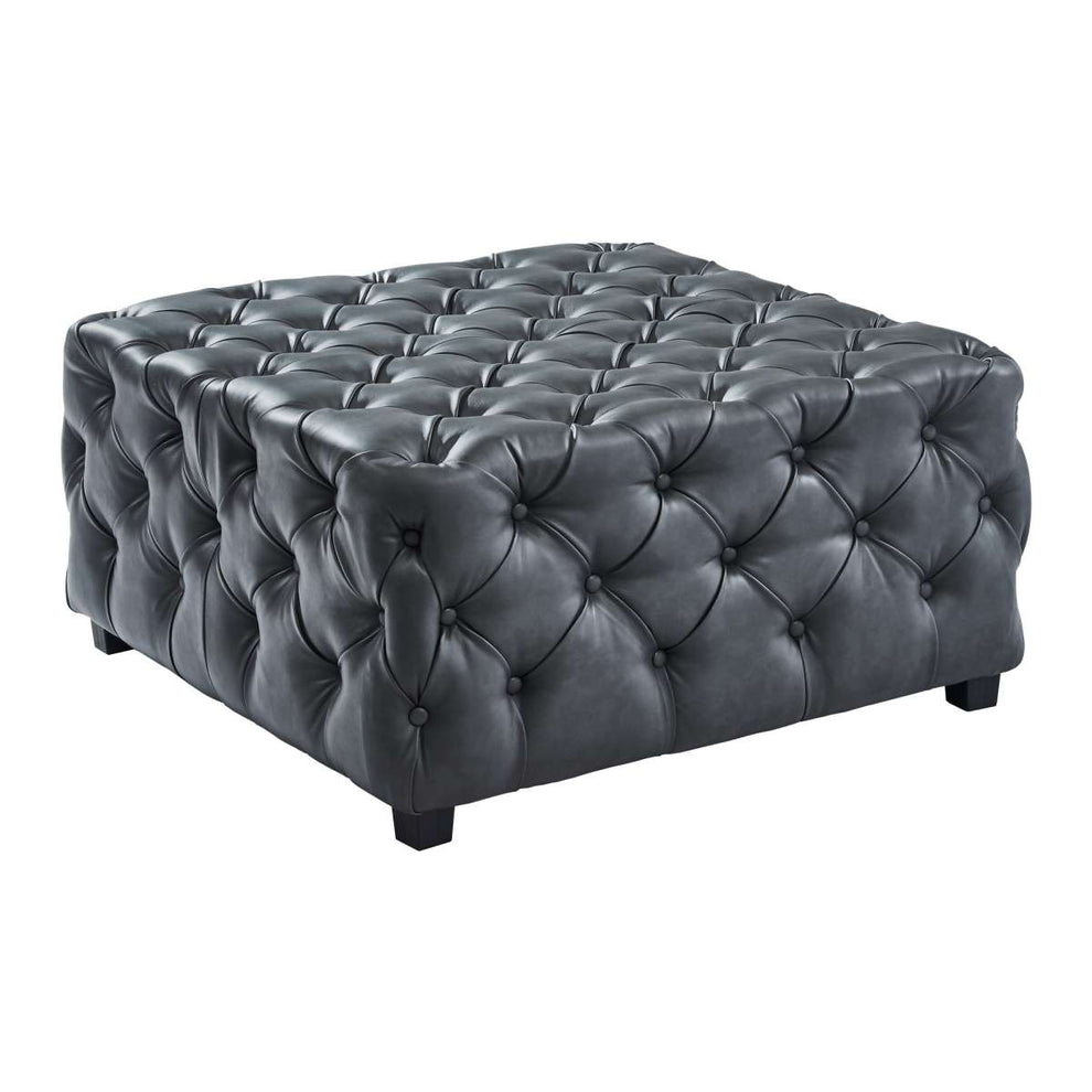 Taurus Contemporary Ottoman in Gray Faux Leather with Wood Legs By Armen Living | Ottomans | Modishstore - 2